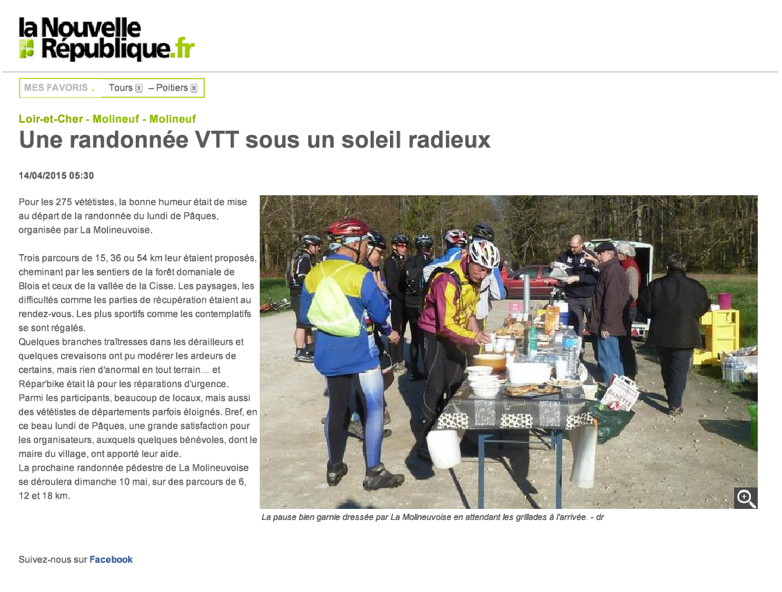 Nouvelle république Randonnée VTT 6 avril 2015 Molineuvoise